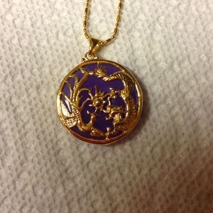 18kt gold plated, purple jade necklace with chain!
