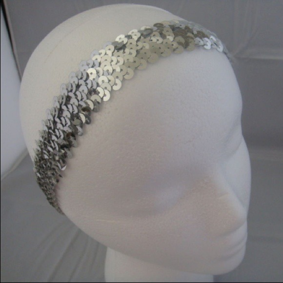 Stretchy Silver Sequin Fitted Headband