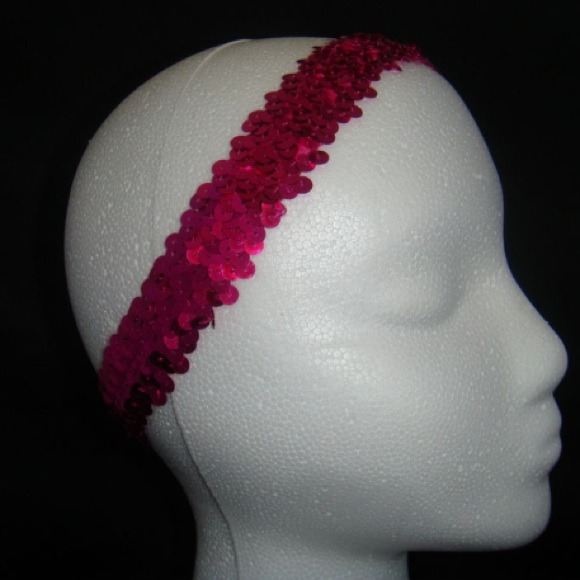 Stretchy Dark Pink Sequin Fitted Headband