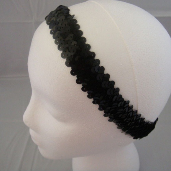 Stretchy Black Sequin Fitted Headband