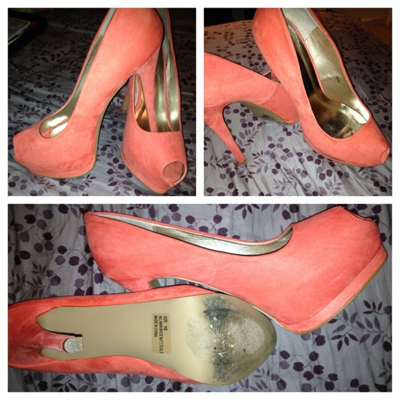 Coral peep toe heels