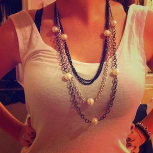 3 Strand Pearl Chain Necklace