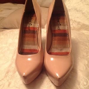 Nude pink 4 inch chunky heel platforms