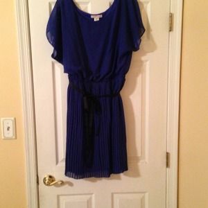 Blue dress with black ribbon belt
