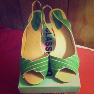 NBW Green Linen Sling-back Heels