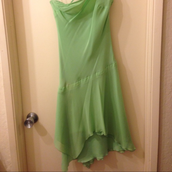 Express 100% Silk Spring Green One Shoulder Dress - Picture 2 of 4