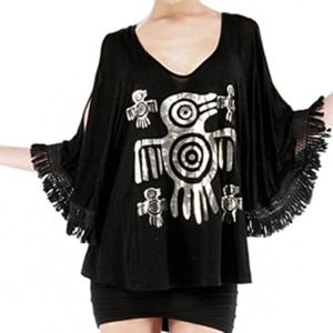 Black Tribal Peek-A-Boo Sleeve Shirt