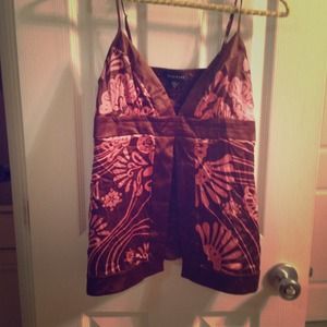 BeBe brown pink silk top sz S