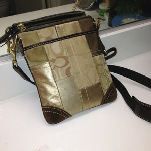 Coach beige golden side Handbag