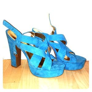 Turquoise platform suede heel