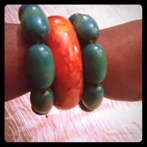 Orange Bangle and Turquoise Bracelets