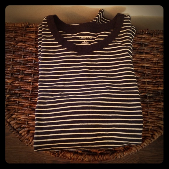 Lands End Nautical Stripe Crew Neck Tee