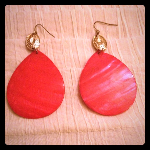 Orange-Red Tear Drop Earrings - Picture 1 of 1