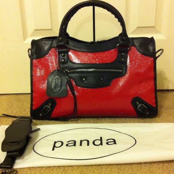 Black and red patinated Italian leather handbag