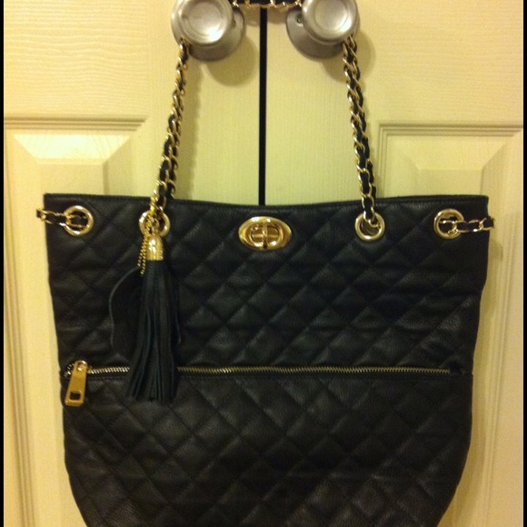 Black quilted Italian leather handbag