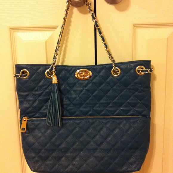 Royal blue quilted Italian leather handbag