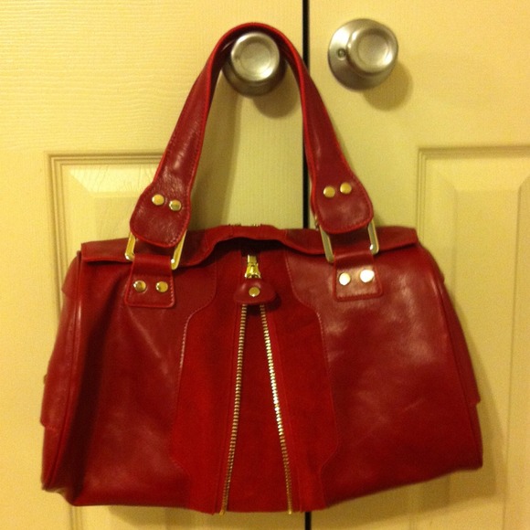 Red Italian leather with suede handbag
