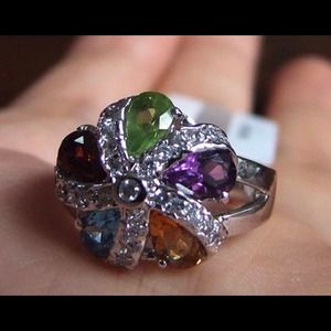 .925 Sterling Silver real gemstones ring