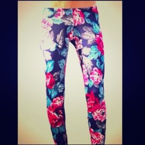 Blue Floral Print Leggings