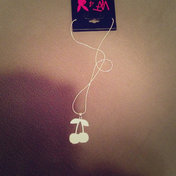 Silver necklace. Cherries. Cherry.