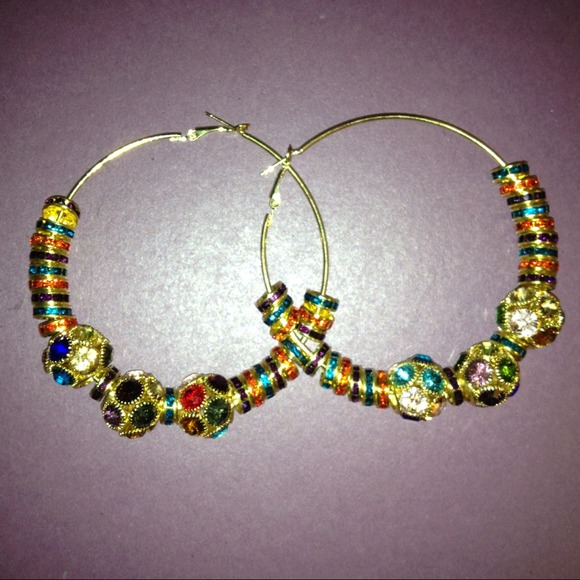 Gold/Multi-Colored Hoop Earrings