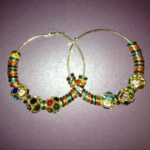 Gold/Multi-Colored Hoop Earrings