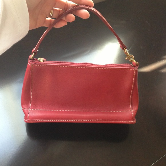 Authentic red leather Coach small handbag