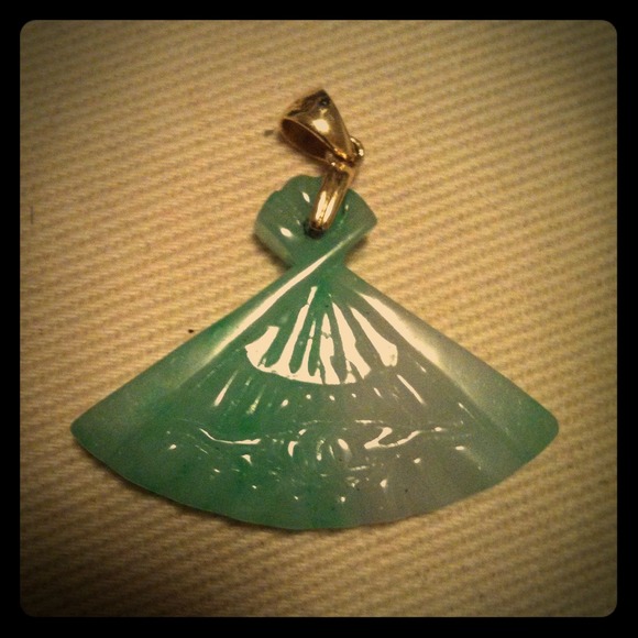 Authentic Jade and Gold Fan pendant