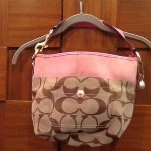 Pink and brown coach bag