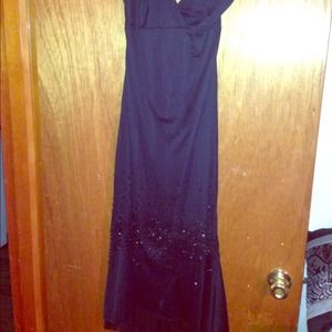Black sleek dress/ sequins at bottom/halter