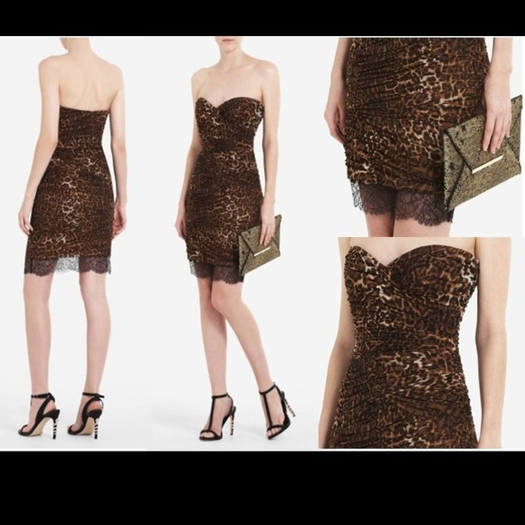 NEW! $328 BCBG Leopard Print Sz 4 (XS or S) dress - Picture 2 of 5