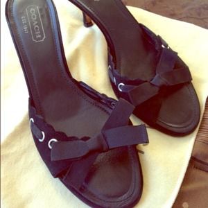 Coach Bow Tie Black Suede & Leather Heels Shoes