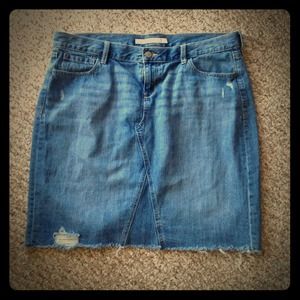 Distressed denim skirt
