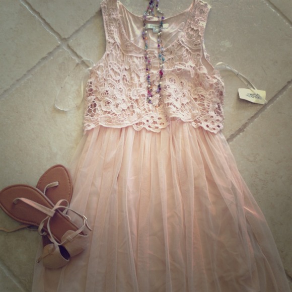 Romantic blush crochet top dress