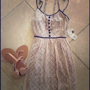 Beige and navy accent crochet dress!!