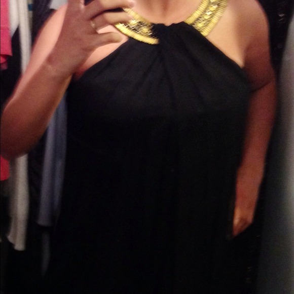 Black dress embellished w gold neckline
