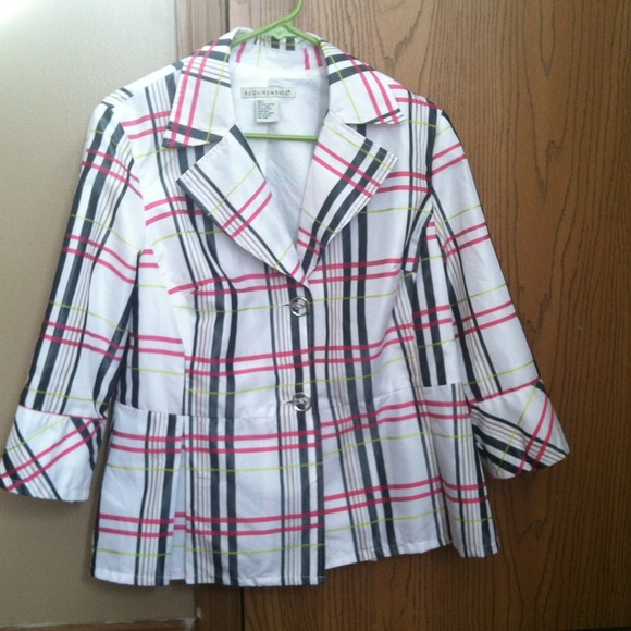 Jacket with pink yellow light brown and black.