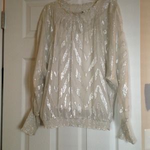 BCBG white and silver metallic blouse