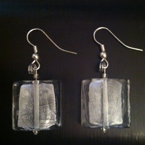 Clear white square earrings