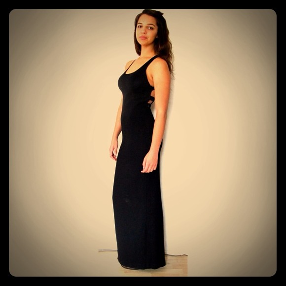 Vintage Formal Black Maxi Dress Open Back