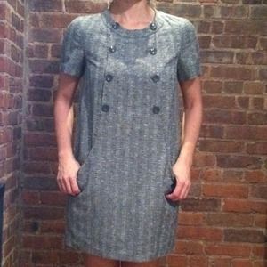 Six button crew neck sheath dress