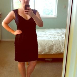 Black v neck shutter pleat satin dress