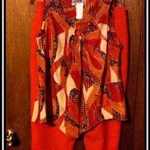 2pc Polyester Burnt Orange Tank~Capri Set