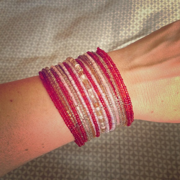 Red beaded cuff bracelet