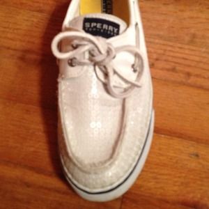 White sequin sperry topsider