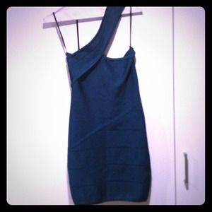 Bebe Turquoise One Shoulder Bodycon Dress