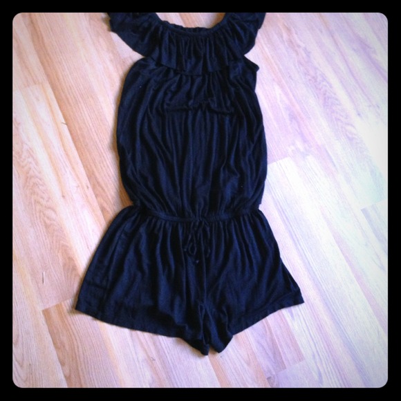 Black Ruffle off the shoulder romper very cute