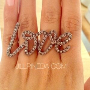 "Love" Rhinestone Studded Ring Silver