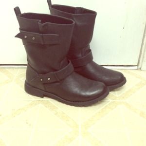 Black Leather Combat Booties