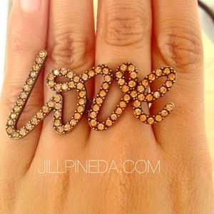 "Love" Rhinestone Studded Statement Ring Gold